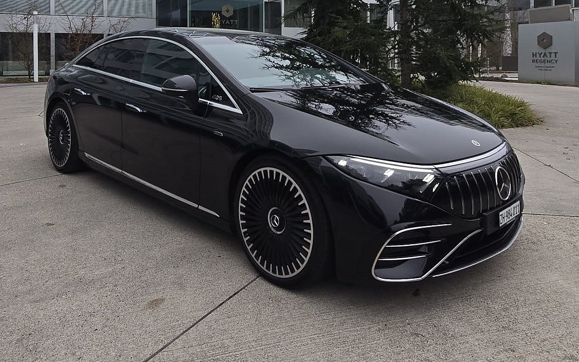 Mercedes EQS sedan at the Hyatt Regency Zurich Airport